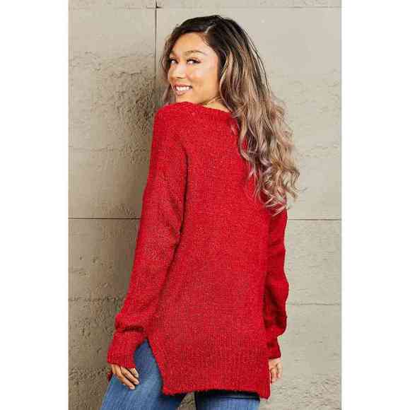 Heimish By The Fire Full Size Draped Detail Knit Sweater - Picture 5 of 5